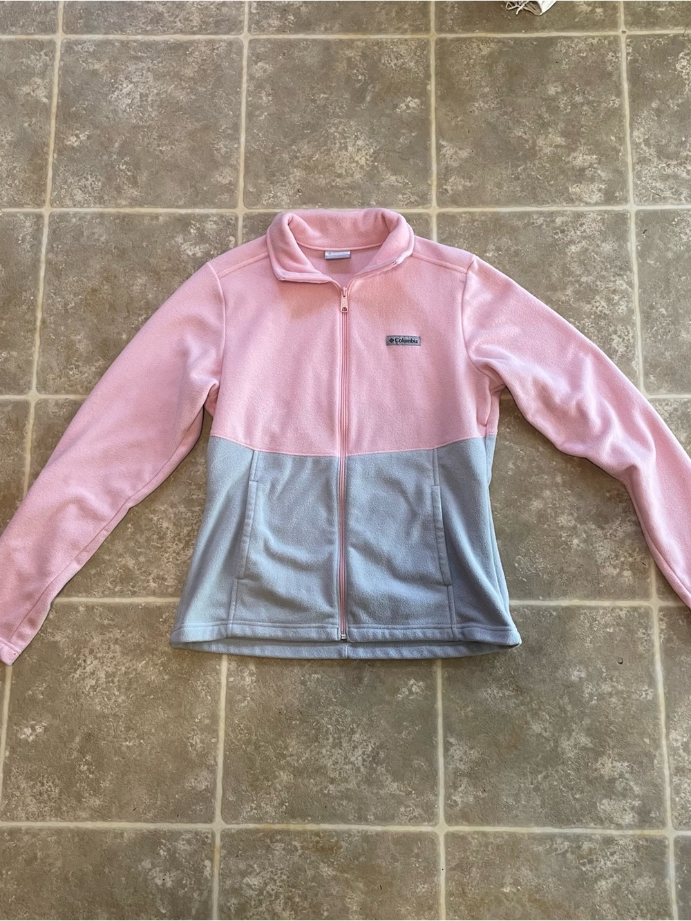 Columbia Pink and Light Gray Colorblock Full-Zip Fleece Jacket